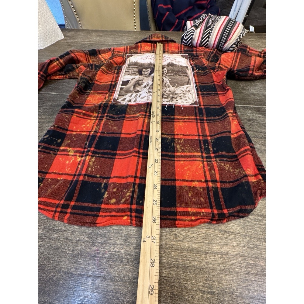 Angry Minnow Brushed Flannel Acid Splatter Red Plaid Size Small Met Later Life - Picture 8 of 10